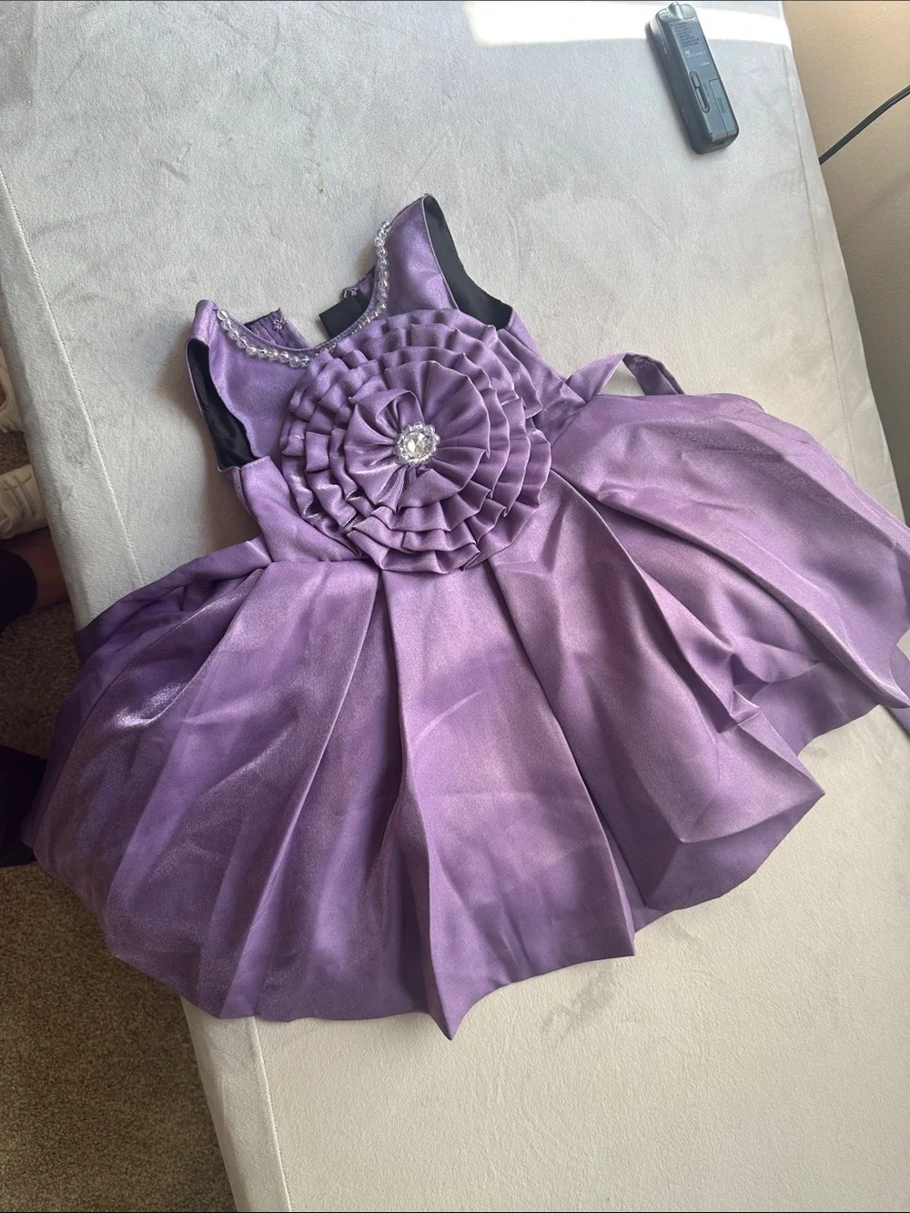 Girls' Purple Floral Rosette Costume Dress with Jewel Accent